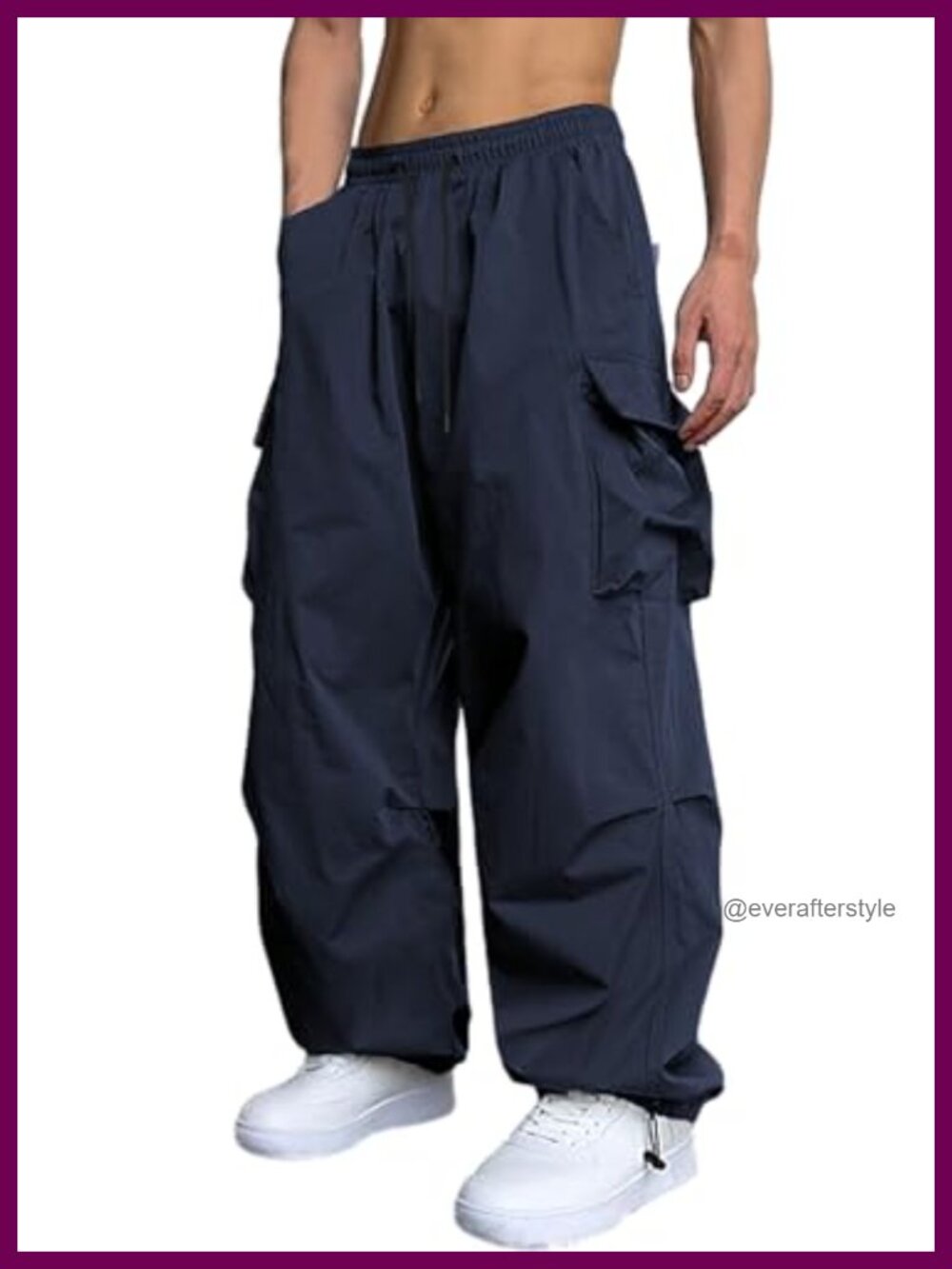 Men's Cargo Pants Elastic Waist Drawstring Loose Fit Street Hip Hop Trousers